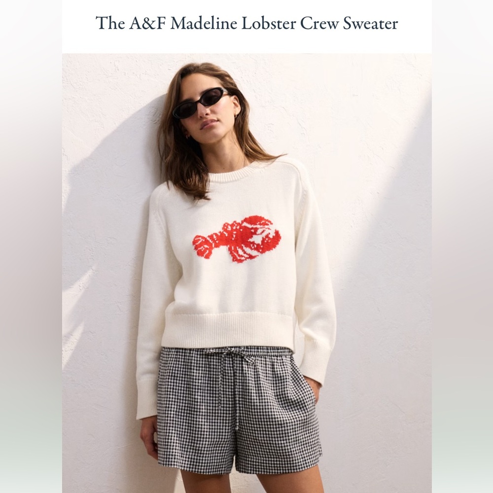 Abercrombie & Fitch White Madeline Sweater Red Lobster Design